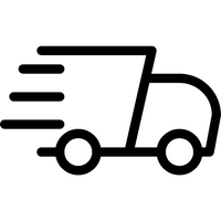 Black outline of a delivery truck with speed lines on a white background