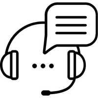Icon of a headset with a speech bubble and three dots, representing customer support or communication.