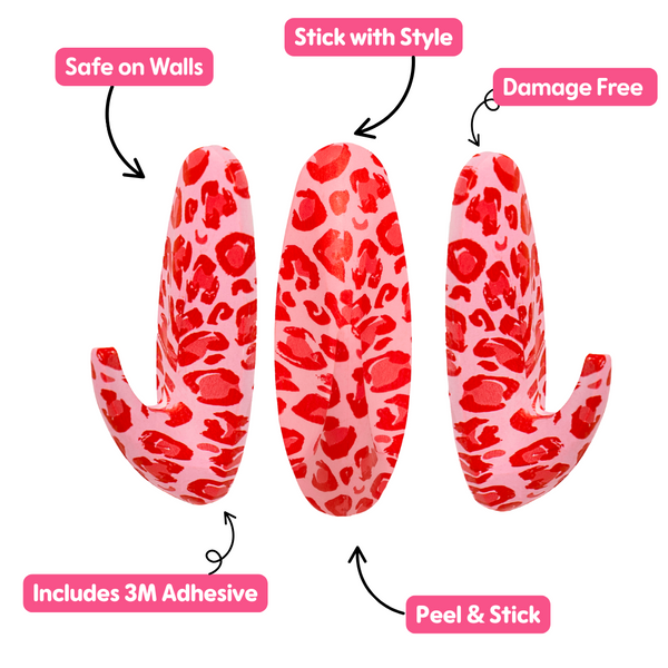 Red and pink patterned product with text highlighting features on a white background