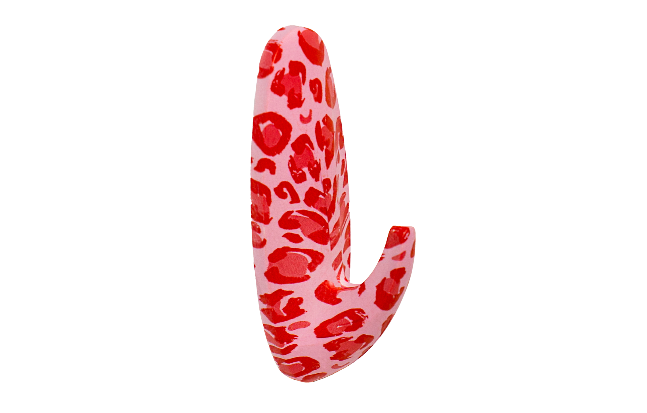 Red and white patterned object on a white background