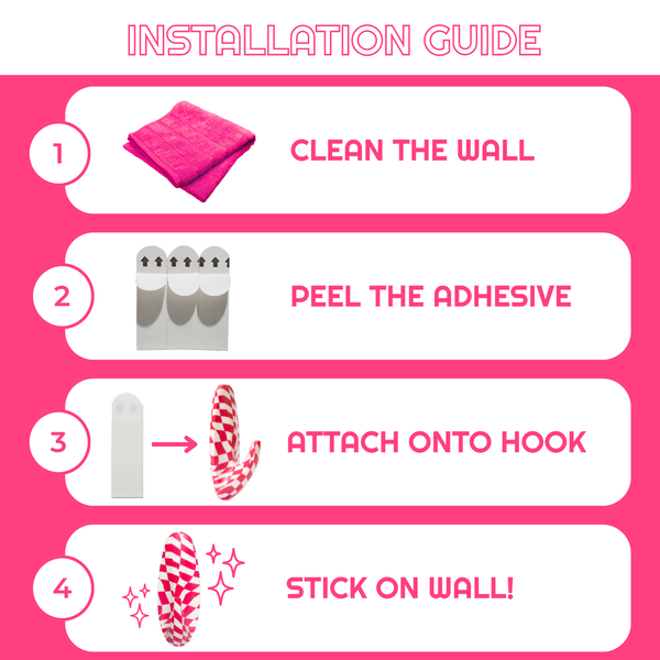 WallCandy Pink Checker Stick-On Wall Hooks with 3M Command Strips | 3 Pack