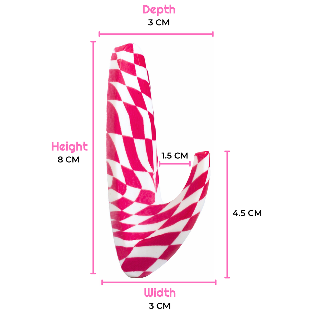 WallCandy Pink Checker Stick-On Wall Hooks with 3M Command Strips | 3 Pack