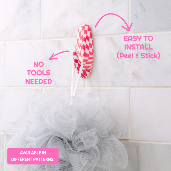 WallCandy Pink Checker Stick-On Wall Hooks with 3M Command Strips | 3 Pack