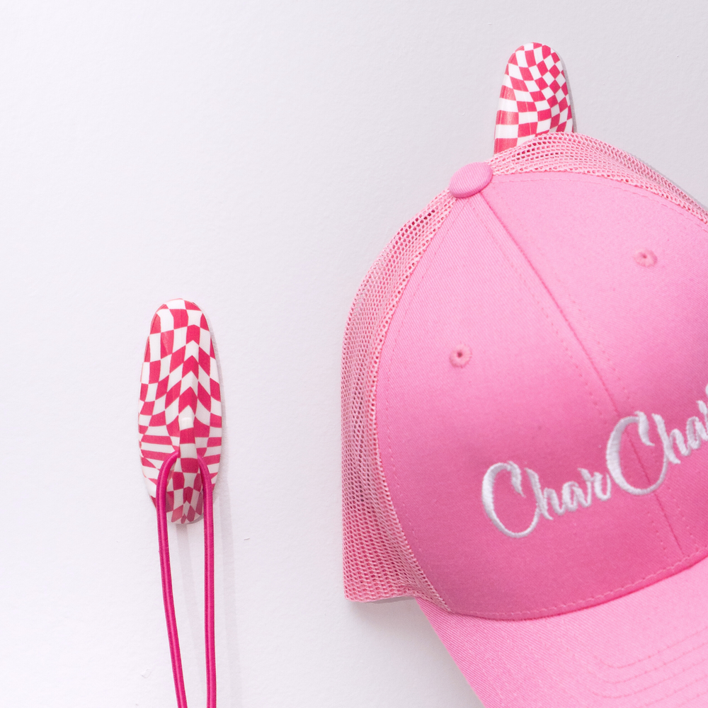 WallCandy Pink Checker Stick-On Wall Hooks with 3M Command Strips | 3 Pack