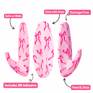 WallCandy Pink Bow Stick-On Wall Hooks with 3M Command Strips | 3 Pack
