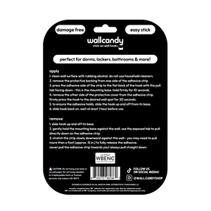 Back of wall hooks packaging with instructions and branding