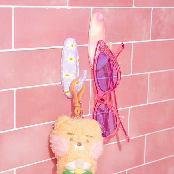 WallCandy Purple Flower Stick-On Wall Hooks with 3M Command Strips | 3 Pack
