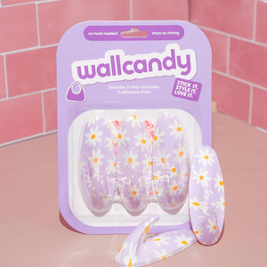 WallCandy Purple Flower Stick-On Wall Hooks with 3M Command Strips | 3 Pack