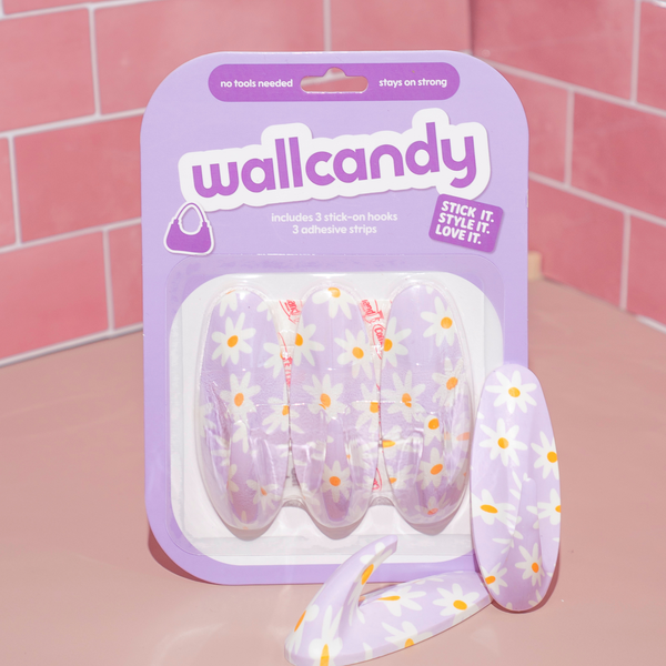 WallCandy Purple Flower Stick-On Wall Hooks with 3M Command Strips | 3 Pack