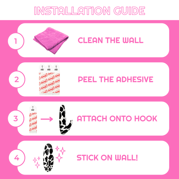Installation guide for wall decals on a pink background